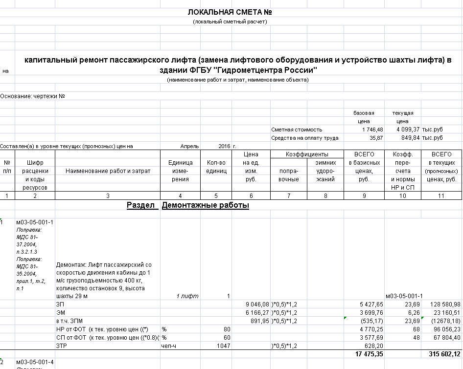 Пример сметы на проект освоения лесов