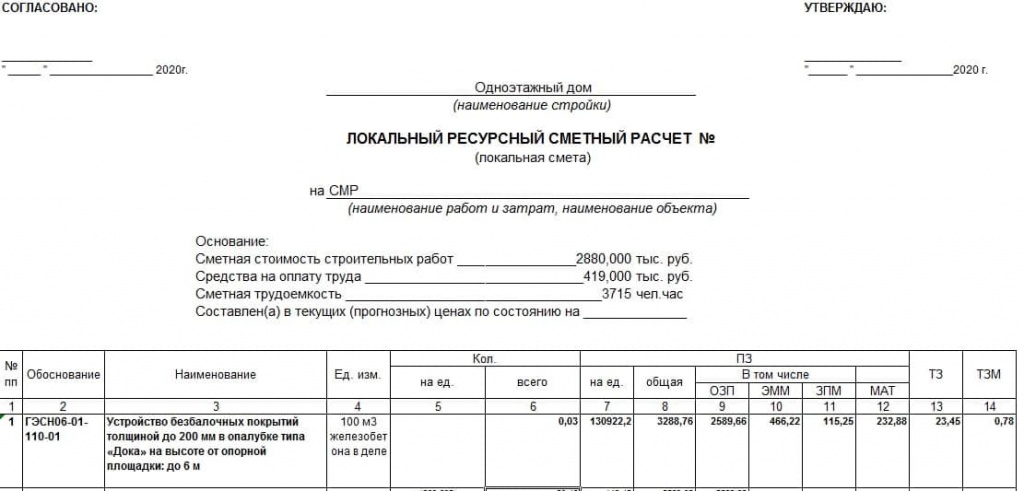 Локальный сметный расчет смета образец заполнения