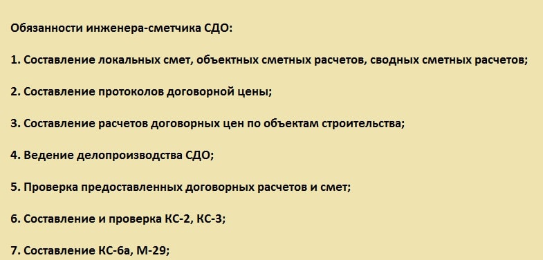 Должностная инструкция сметчика в строительстве образец