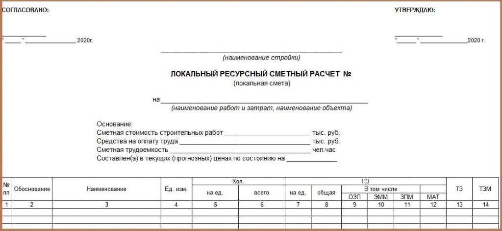 Локальный ресурсный сметный расчет образец excel