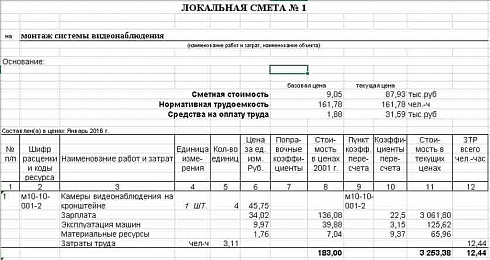 Смета на видеонаблюдение образец